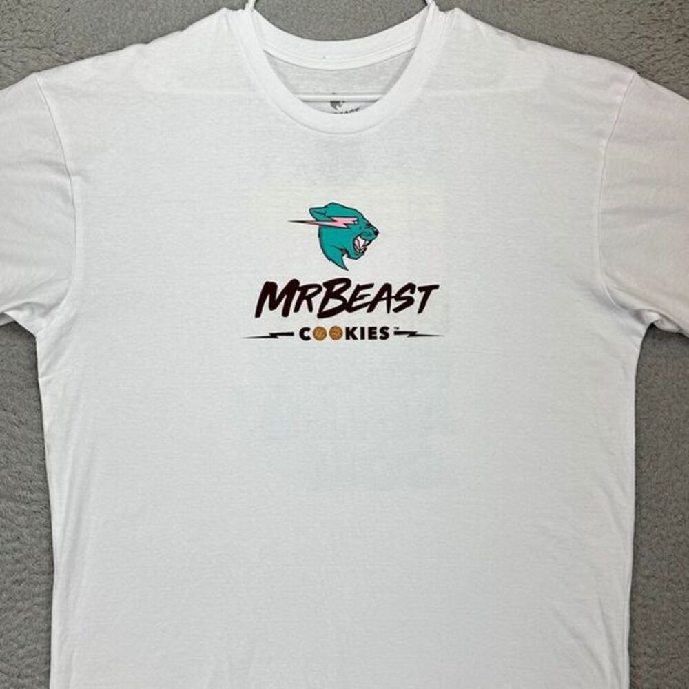 Mr. Beast T-Shirt Mens XL Graphic White Feastables Cookies EUC